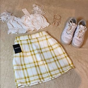 White and Yellow Plaid High-Waisted Skirt